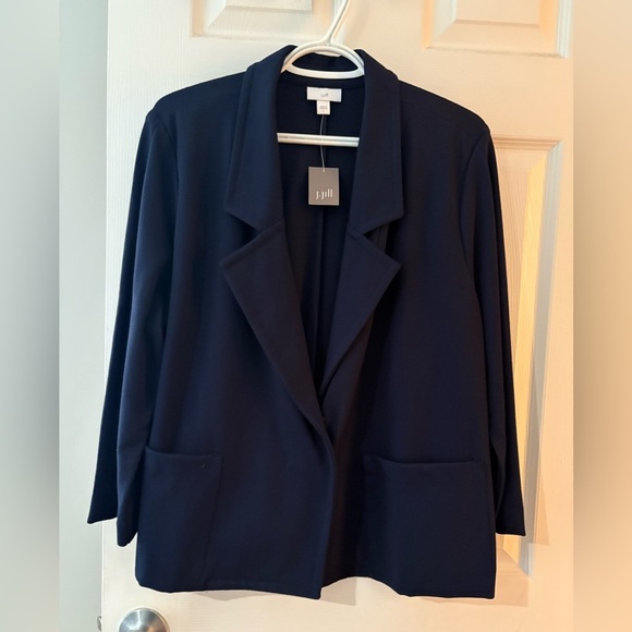 J. Jill NWT size large navy blue blazer jacket textured with stretch - Picture 1 of 10